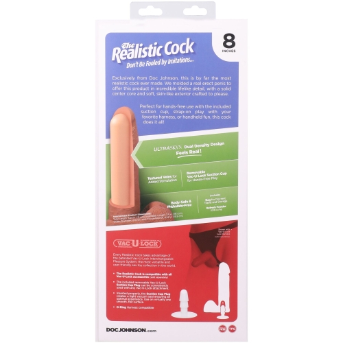 Фаллоимитатор реалистичный на съемной присоске бежевый Doc Johnson The Realistic Cock ULTRASKYN - 8 Inch with Balls Caramel - 11