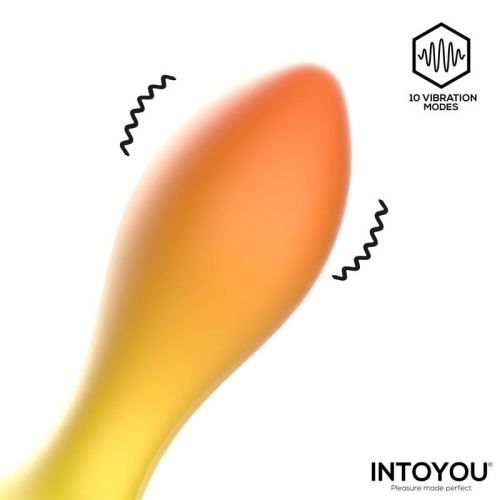 Анальная вибропробка с пультом управления с желтым градиентом Intoyou Auria Vibrating Anal Plug Remote Control - 3