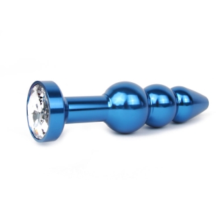 Анальна пробка синя з безбарвним кристалом Anal Jewelry Plugs L 113 мм D 22x25x29 мм Вага 100г