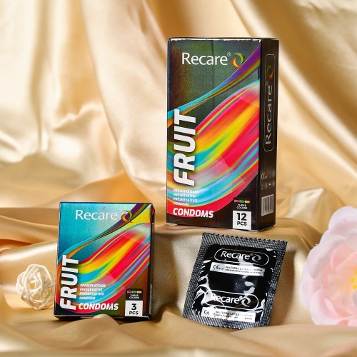 Презервативы ароматы мята банан и клубника Recare Color Fruit Flavour Condoms Holographic 12 штук - 6