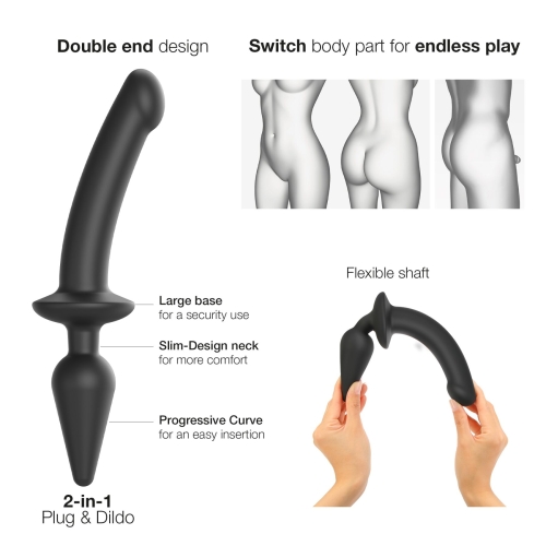 Анальная пробка с фаллоимитатором черного цвета размер S Strap On Me PLUG IN DILDO - 2