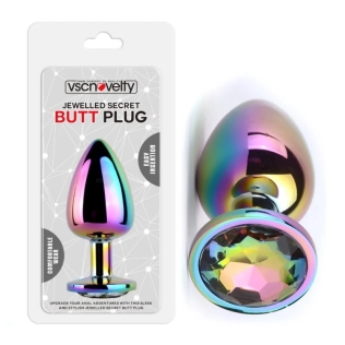 Анальная пробка хамелеон со стразиком Jewelled Secret Butt Plug Rainbow Large