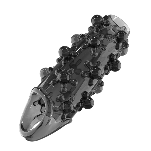 Стимулююча насадка на член із пухирцями чорна Meleon - Orbiting Beads Locking Sleeve - 6