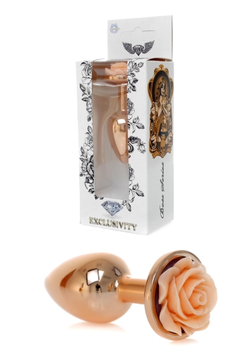 Анальний затор золотистого кольору з помаранчевою трояндочкою Boss series Plug Jewellery - 1