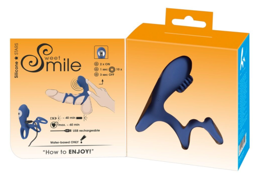Вібронасадка на член із кліторальним стимулятором синього кольору Sweet Smile Rechargeable Couple Sleeve - 9