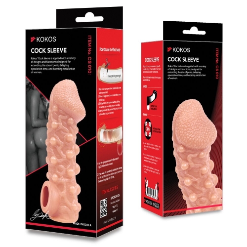 Насадка на член з отвором для мошонки та пухирцями тілесного кольору Kokos Cock Sleeve CS 010 розмір L - 5