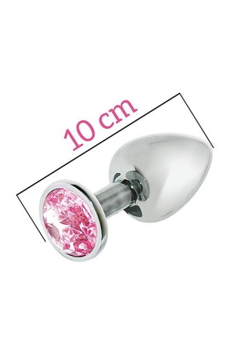 Металлическая анальная пробка себристая с розовым кристаллом MAI Attraction Toys длина 10см диаметр 4см - 1