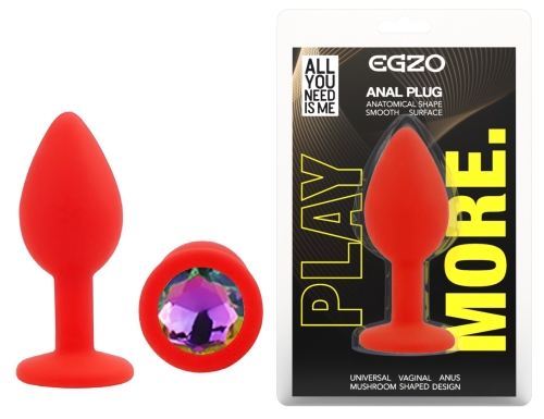 Силіконова червона анальна пробка з райдужним кристалом EGZO Silicone Round Plug розмір S - 1