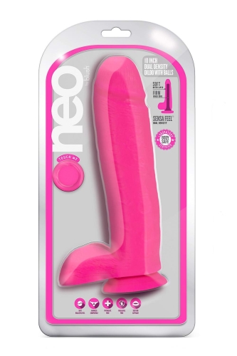 Фаллоимитатор реалистичный с мошонкой на присоске неоново-розовый Blush Neo Dual Density - 5