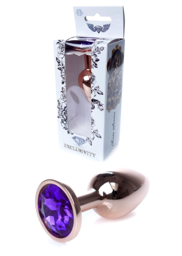 Анальная пробка золотистого цвета с фиолетовым камушком Boss series Boss of toys Jewellery размер S - 1