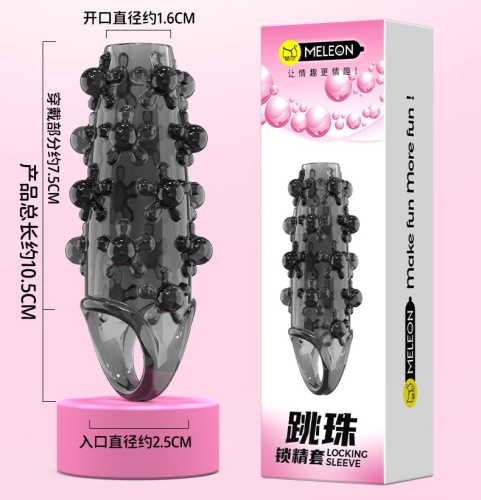 Стимулююча насадка на член із пухирцями чорна Meleon - Orbiting Beads Locking Sleeve - 12