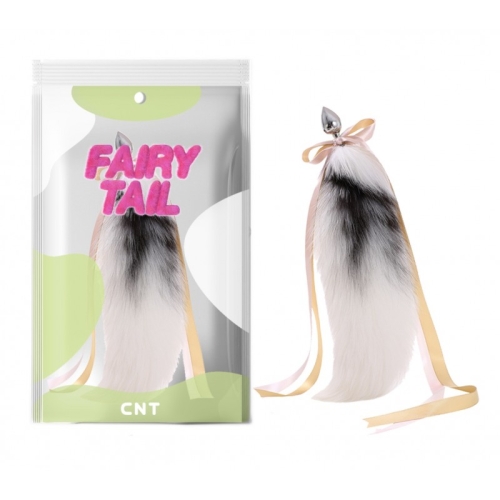 Анальний металевий затор з пухнастим хвостом Detachable Cross Fluffy Fox Tail Plug білий - 1