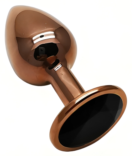 Анальна пробка золотиста з нержавіючої сталі із чорним кристалом EGZO Round Plug розмір S - 2