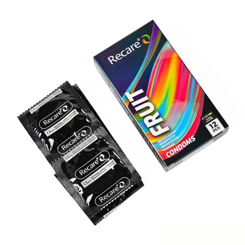 Презервативы ароматы мята банан и клубника Recare Color Fruit Flavour Condoms Holographic 12 штук - 2