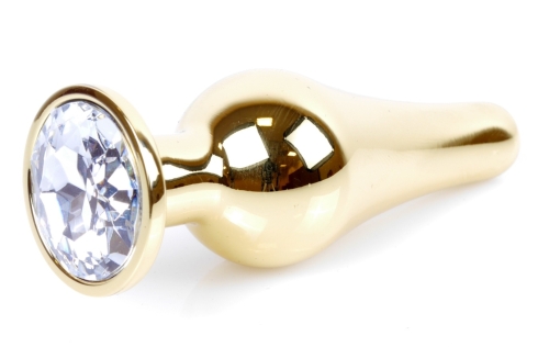 Анальна пробка золотистого кольору із кристалом сріблястого кольору BOSS of TOYS Jewellery BUTT plug - 2