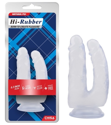 Подвійний анально-вагінальний фалоімітатор на присоску прозорий CHISA Hi Rubber 6.3 Inch Dildo - 1