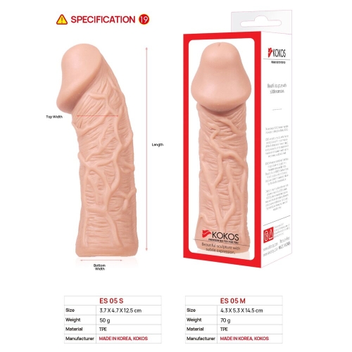 Насадка на член реалістична тілесного кольору Kokos Cock Extreme Sleeve ES.05 розмір M - 4