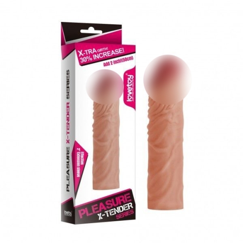 Насадка Подовжуюча на пеніс закрита Lovetoy Pleasure X-TENDER тілесна - 1