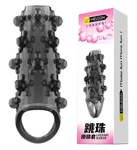 Стимулююча насадка на член із пухирцями чорна Meleon - Orbiting Beads Locking Sleeve - 1