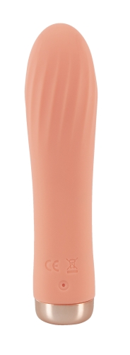 Силиконовый мини вибратор ребристый персикового цвета Cuties Mini Ribbed Vibrator - 3