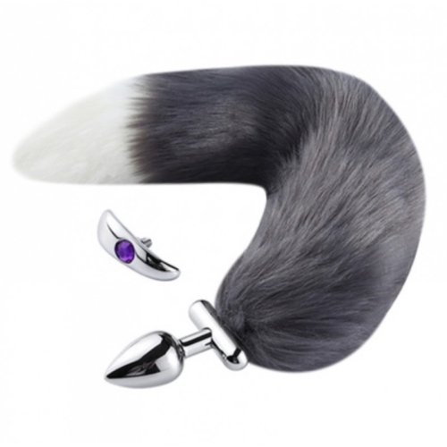 Анальная пробка со сьемным хвостом Deformable Fox Tail Metal Anal Plug серый - 1
