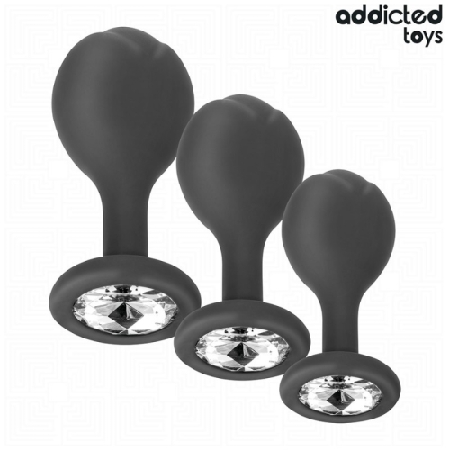 Набор анальных пробок силиконовых черных с камушками Addicted Toys Set Of 3 Anal Plug Silicone Jewel - 2