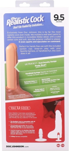Кончающий фаллоимитатор реалистичный на присоске коричневый Doc Johnson The Realistic Cock ULTRASKYN - Squirting 9,5 - 9