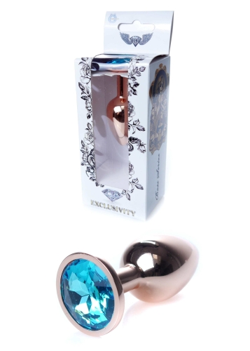 Анальна пробка золотистого кольору з блакитним камінчиком Boss series Boss of toys Jewellery розмір S - 1