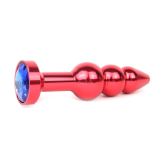 Анальная пробка металлическая рельефная красная с синим стразом Anal Jewelry Plugs