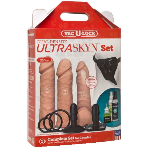 Страпон-набор с 3 фаллоимитаторами и двумя на присоске Doc Johnson Vac-U-Lock - Dual Density UltraSKYN Set - 5