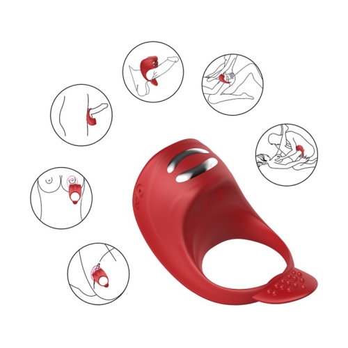 Эрекционное виброкольцо красного цвета Foxshow Vibrator ring - 8