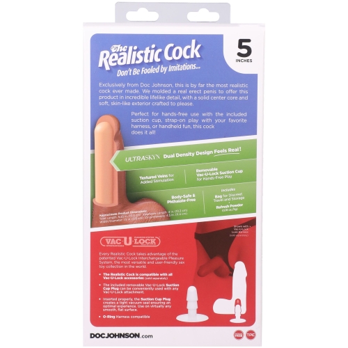 Фаллоимитатор реалистичный на съемной присоске бежевый Doc Johnson The Realistic Cock ULTRASKYN - 5 Inch with Balls Caramel - 11