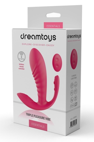 Вибратор рельефный с тройной стимуляцией и пультом управления красный Dream Toys Essentials - 5