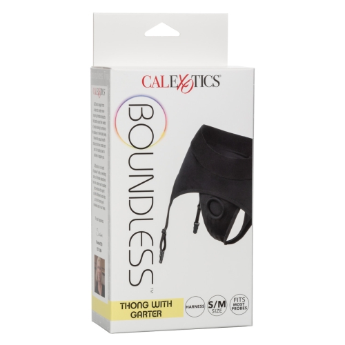 Трусики для страпону з широким поясом чорного кольору California еxotic novelties Boundless Thong with Garter розміри S М - 5