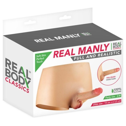 Страпон реалистичный полый мужской с трусами телесного цвета Real Body full and realistic размеры S/M - 5