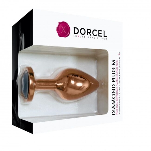 Анальна пробка металева золотиста з чорним кристалом dorcel розмір M - 5