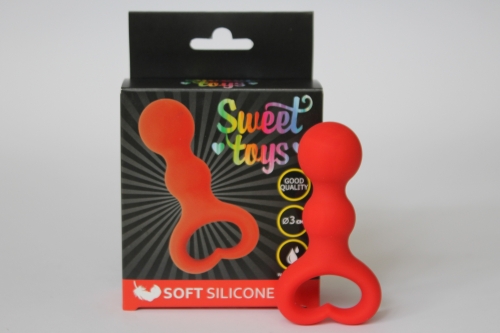 Стимулятор анально-вагинальный силиконовый с кольцом-сердечком SWEET TOYS красный L 6,5 см D 3 см - 3