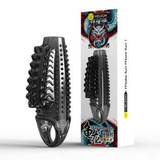 Стимулирующая насадка на член с пупырышками черная Meleon - Dragon Ejaculation Control Sleeve