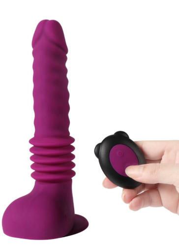 Вібратор на присосці силіконовий фіолетового кольору з пультом ДК Xise Isaiah thrusting dildo - 4