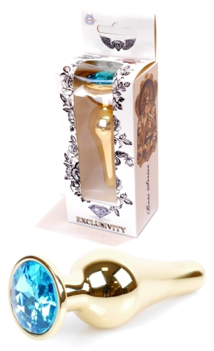 Анальна пробка золотистого кольору із кристалом блакитного кольору BOSS of TOYS Jewellery BUTT plug - 1