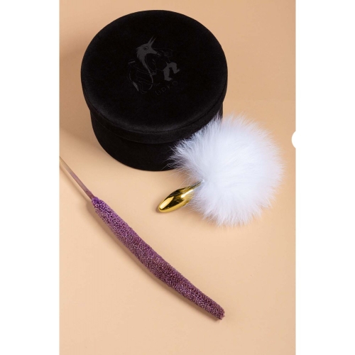 Анальний корок металевий золотистого кольору з білим хвостиком Upko Rabbit Fur Bunny Tail Small Butt Plug - 6