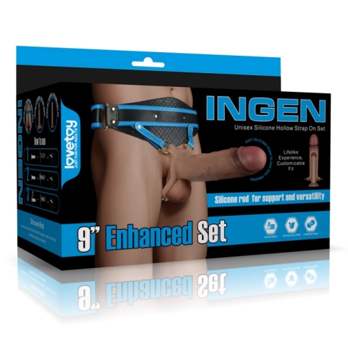 Страпон ремінний порожнистий чоловічий тілесного кольору Lovetoy Ingen 9 Enhanced Set розміри XS/S/M - 1