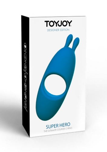 Ерекційне віброкільце для члена з відростком для клітора синє Toy Joy Superhero Couples C-Ring - 6
