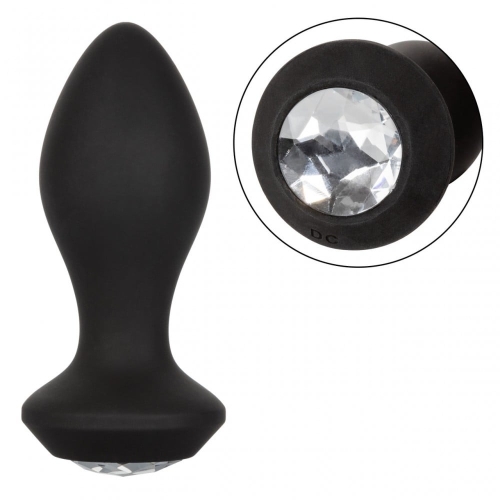 Анальная пробка с вибрацией Crystal Probe камень прозрачный California Exotic черная - 3