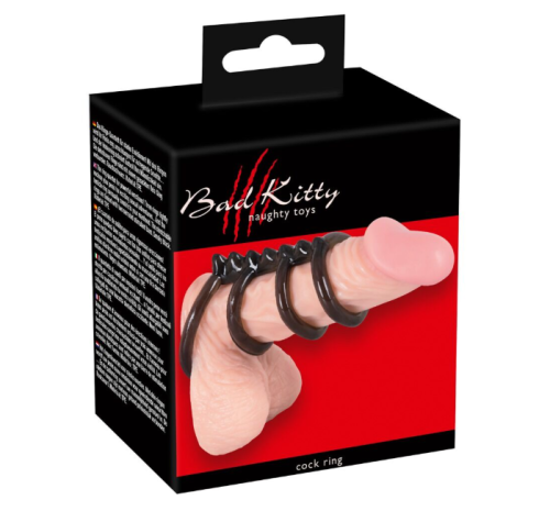 Насадка на член из четырех колец черного цвета Bad Kitty Cock4 rings - 2