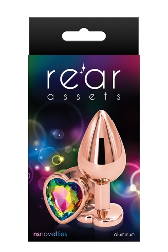 Анальная пробка с радужным кристаллом REAR ASSETS ROSE GOLD HEART RAINBOW M - 2