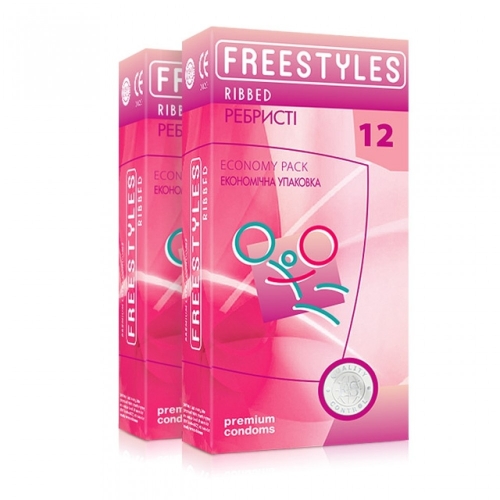 Презервативы со смазкой и ребристостью прозрачного цвета Freestyles 12 штук - 1