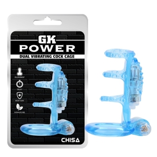 Вибронасадка на член голубого цвета Chisa Dual Vibrating Cock Cage