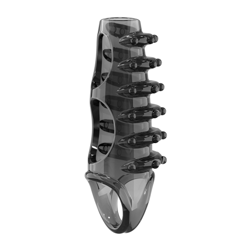 Стимулююча насадка на член з петлею та пухирцями чорна Meleon - Sea Dragon Locking Sleeve - 8