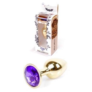 Анальная пробка S золотистого цвета с кристаллом фиолетового цвета BOSS of TOYS Jewellery plug